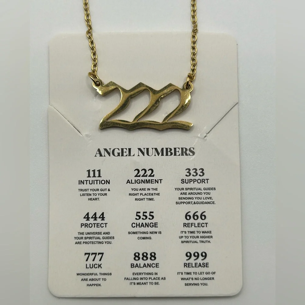 222 Angel Number Necklace Gold or Silver 18 inch length‎ Stainless Steel